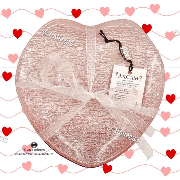AKCAM Turkish Glass PINK Heart Ombre Plates 7" Glitter Sparkle Set of 4 NEW!! - Picture 10 of 13